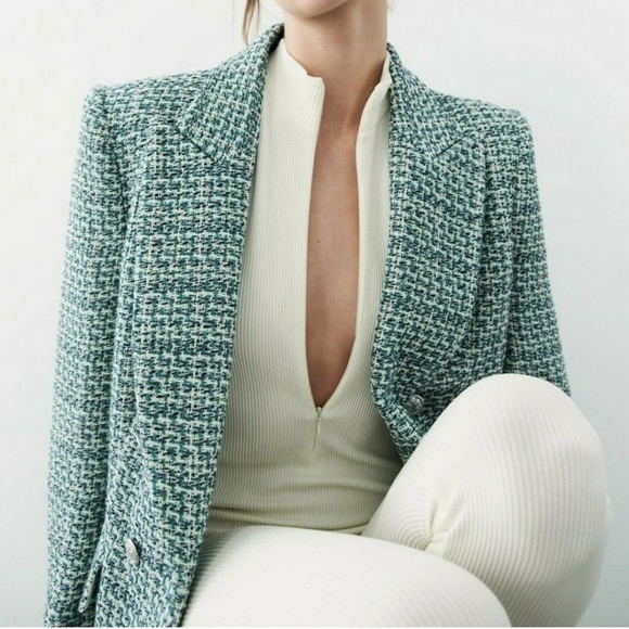 Zara textured tweed double breasted blazer size S - Picture 14 of 14